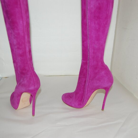 37/7❤️ DSQUARED2 Stretch Suede Leather Over Knee High Heels Mid Calf Tall BOOTS - Picture 9 of 14